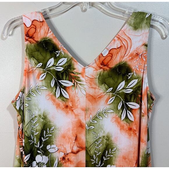 Anthony Original Coral Green Floral Chiffon Overlay Maxi Dress Size Small - Picture 9 of 10